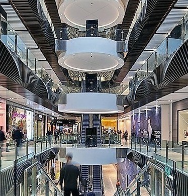 Shopping centre impressive tall atrium